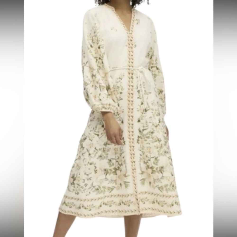 NWT Calypso St Barth Floral V-neck XS midi floral print linen button front dress